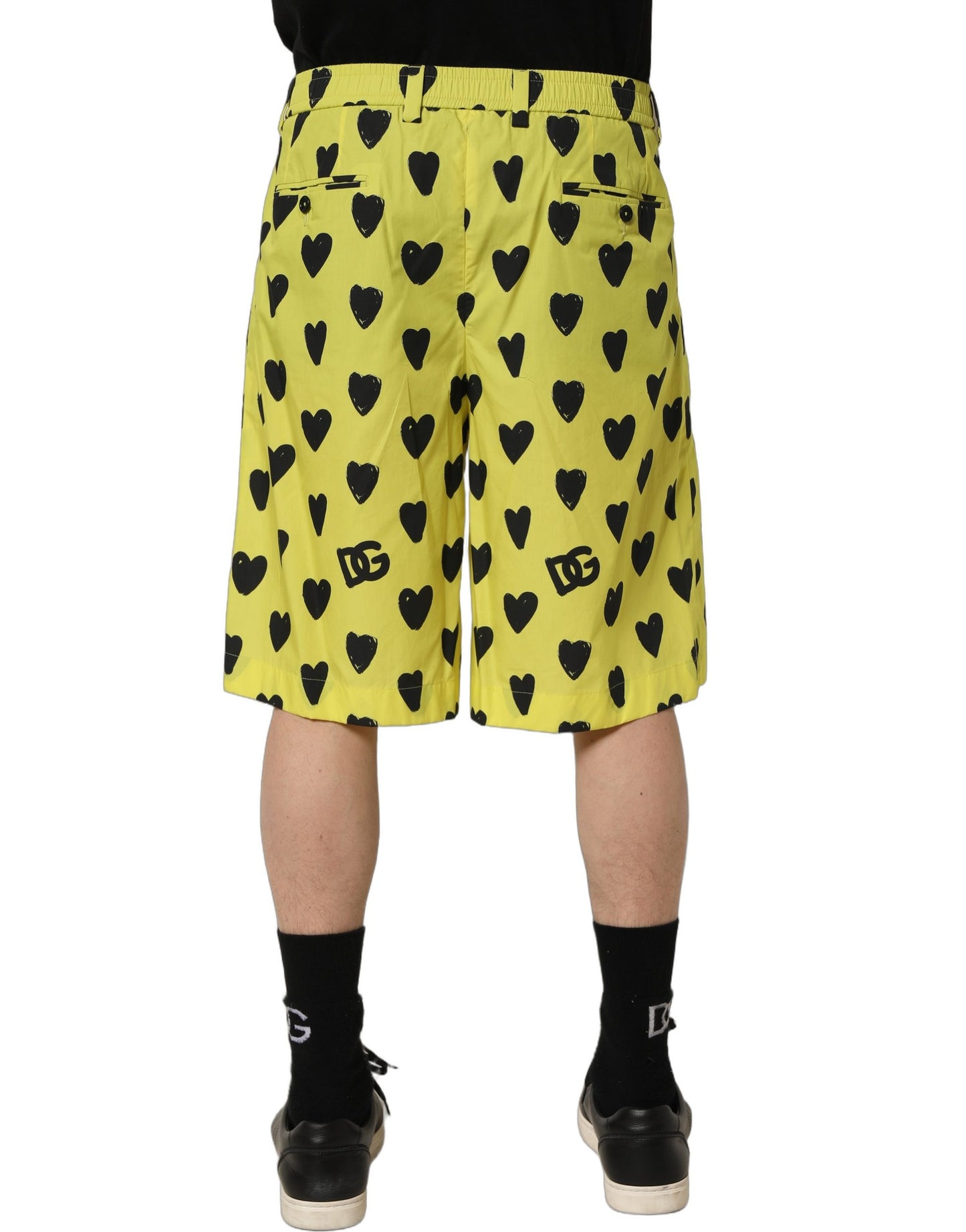 Dolce & Gabbana Yellow & Black Heart Print Cotton Shorts for Men