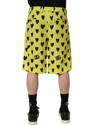 Dolce & Gabbana Yellow & Black Heart Print Cotton Shorts for Men