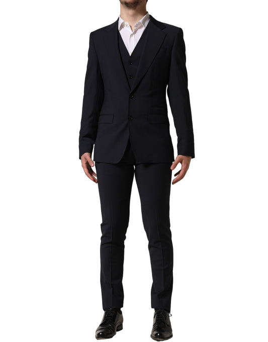 Dolce & Gabbana Black Wool Slim Fit Formal 3 Piece Men Suit