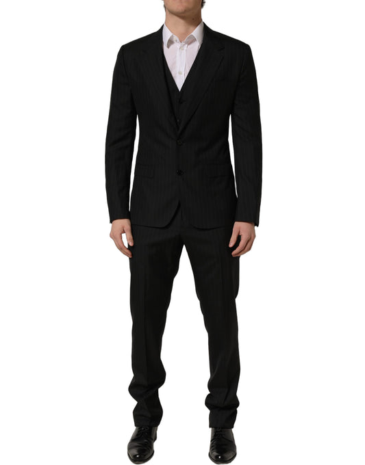 Dolce & Gabbana Black Stripes Slim Fit Formal 3 Piece Suit