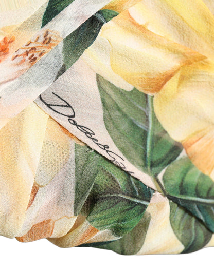 Dolce & Gabbana Yellow Floral Print Silk Pleated Maxi Dress