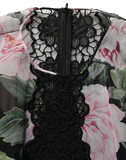 Dolce & Gabbana Black Floral Print Cotton Lace Maxi Dress