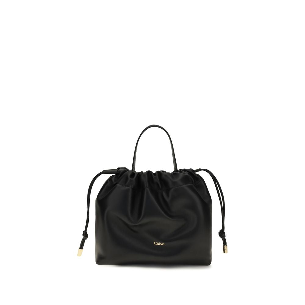 Chloé Black Lamb Leather Icons Mini Drawstring Shoulder Bag