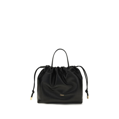Chloé Black Lamb Leather Icons Mini Drawstring Shoulder Bag