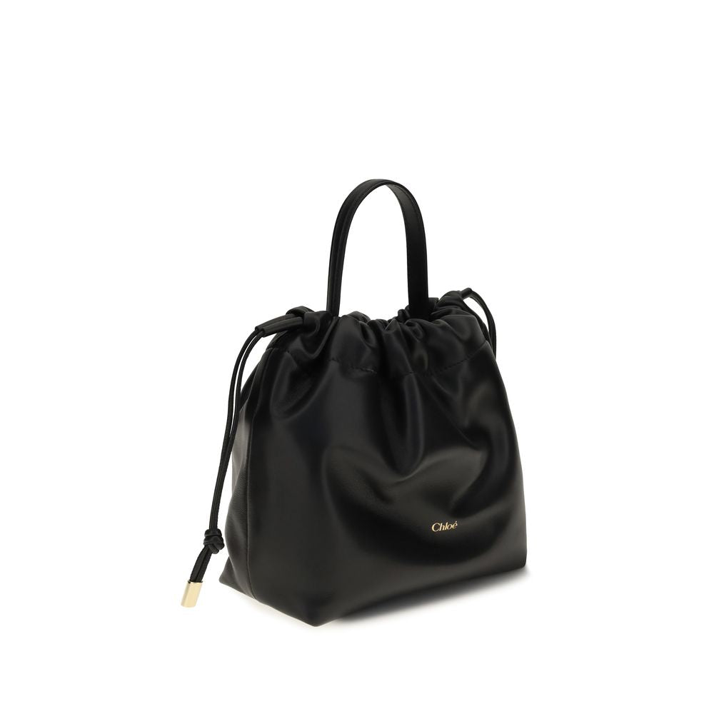Chloé Black Lamb Leather Icons Mini Drawstring Shoulder Bag
