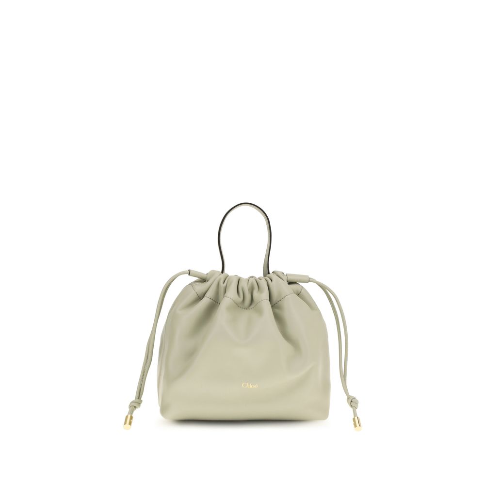 Chloé Gray Lamb Leather Icons Mini Drawstring Shoulder Bag