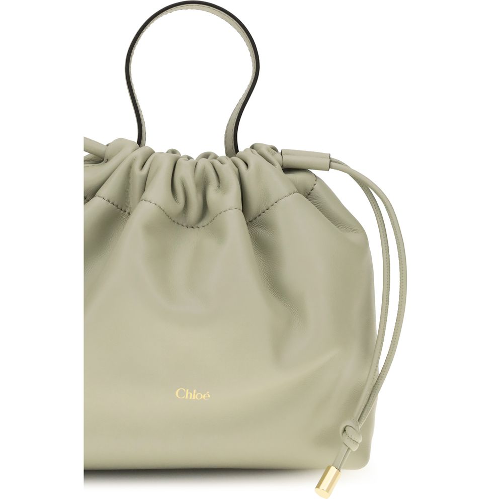 Chloé Gray Lamb Leather Icons Mini Drawstring Shoulder Bag