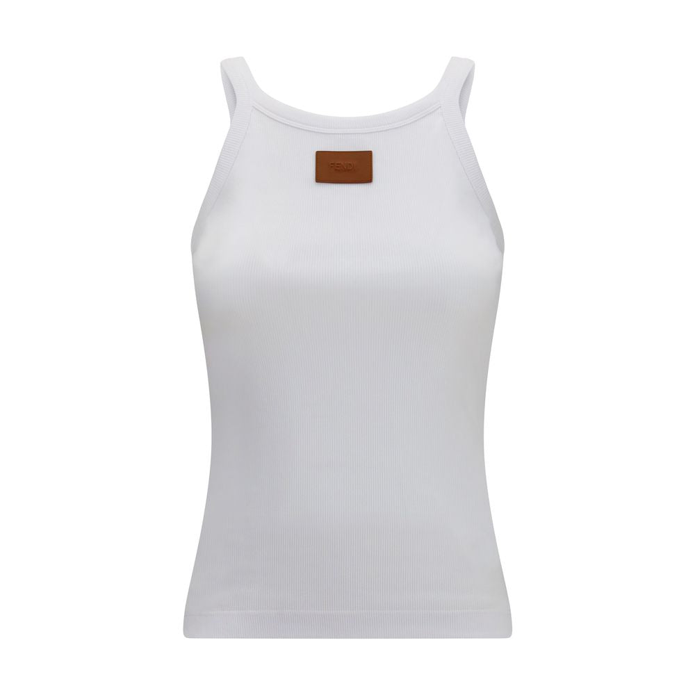 Fendi White Cotton Ribbed Tank Top