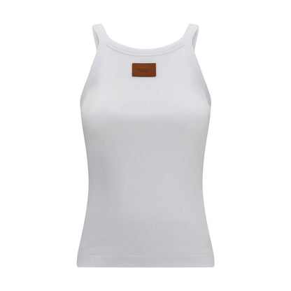 Fendi White Cotton Ribbed Tank Top