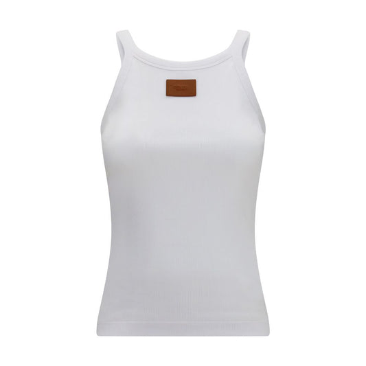 Fendi White Cotton Ribbed Tank Top