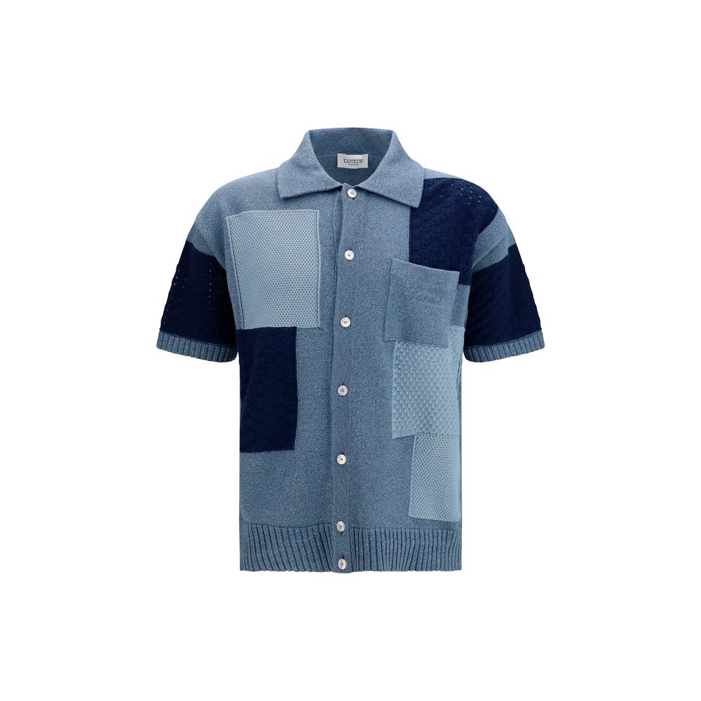 Laneus Blue Cotton Short-Sleeve Patchwork Cardigan