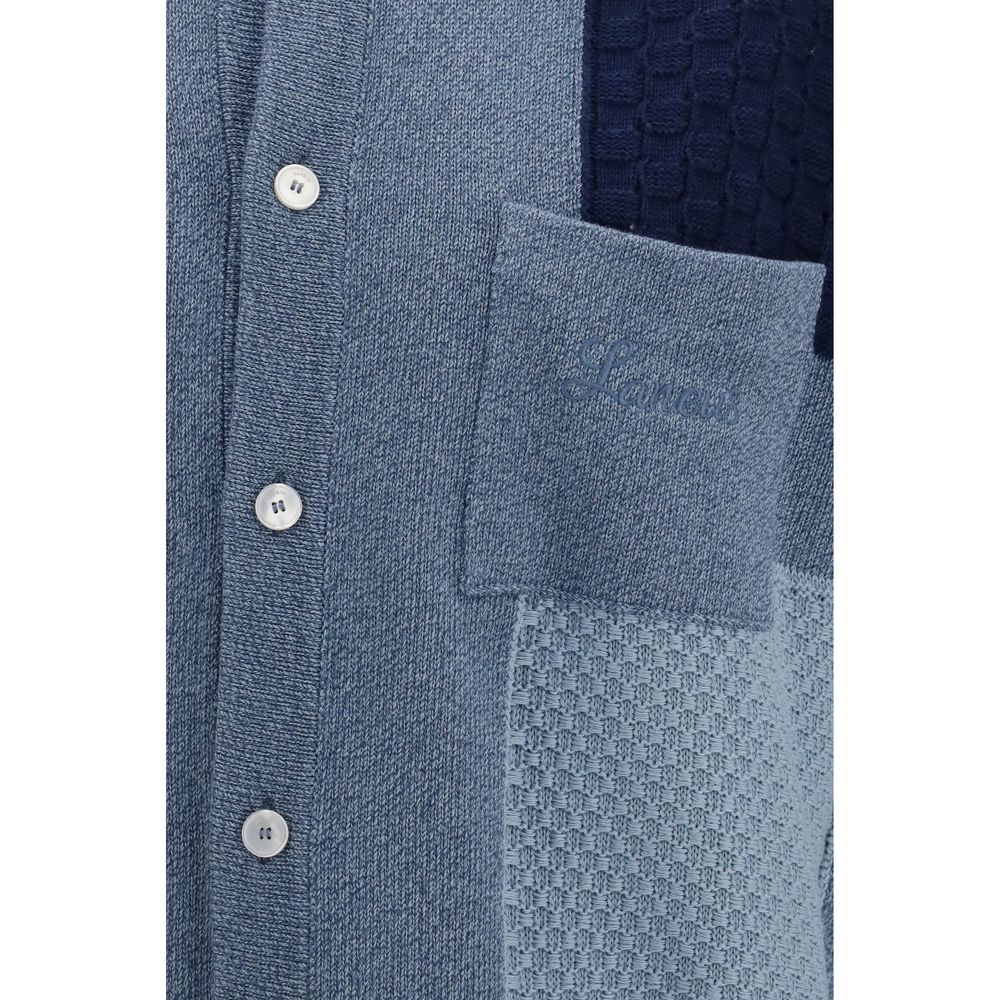 Laneus Blue Cotton Short-Sleeve Patchwork Cardigan