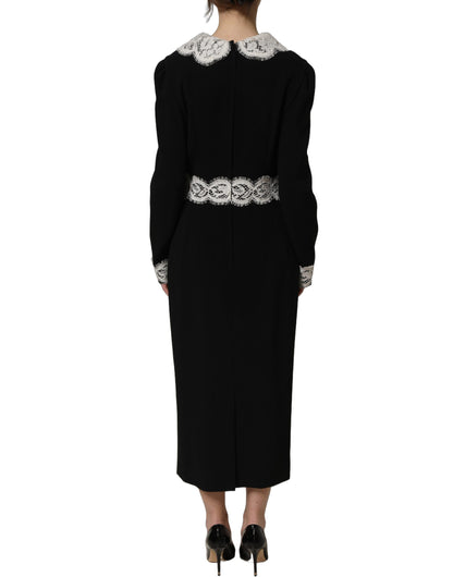 Dolce & Gabbana Black Lace Detailing Long Sleeves Midi Dress