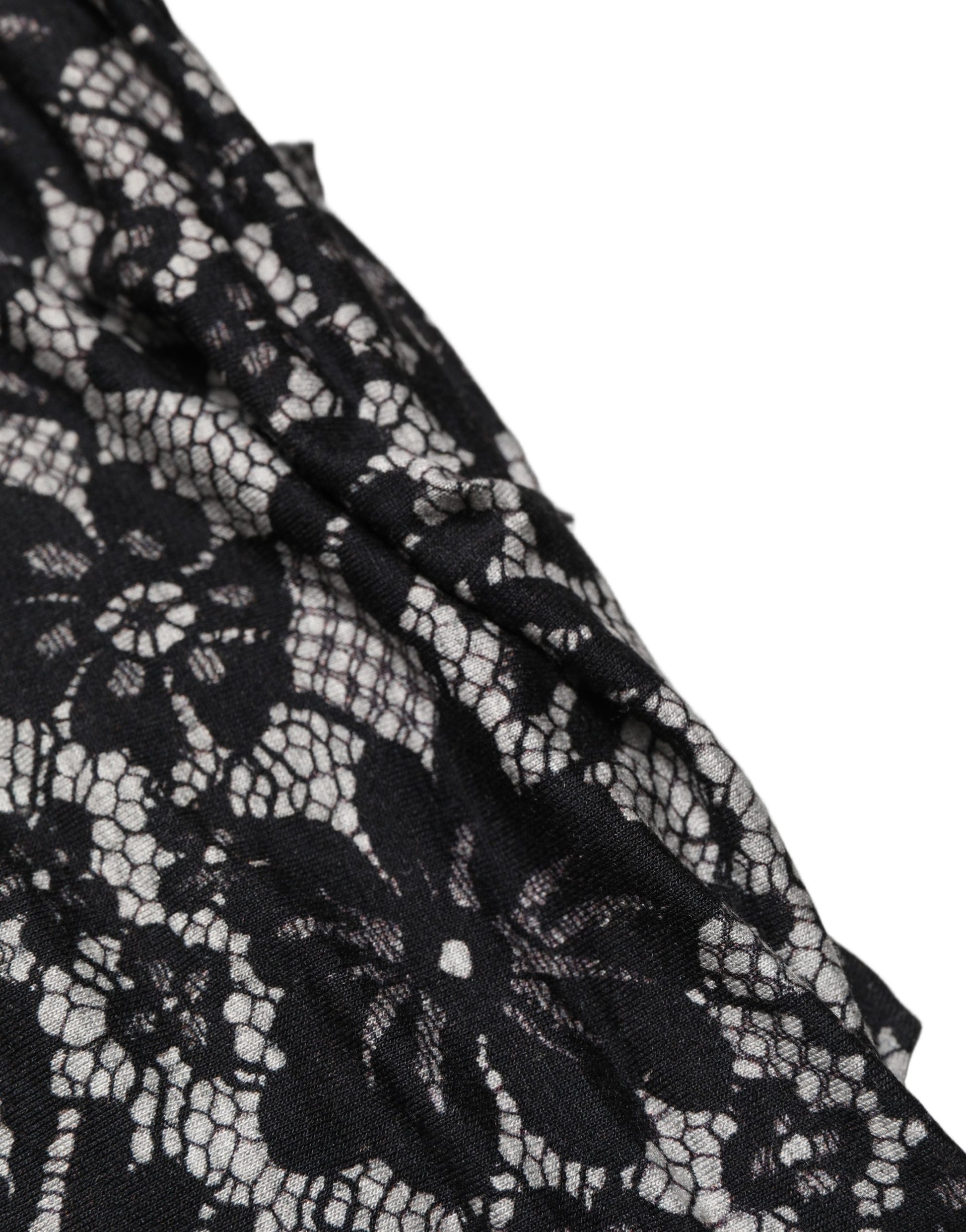 Dolce & Gabbana Black White Floral Lace Sleeveless Midi Dress