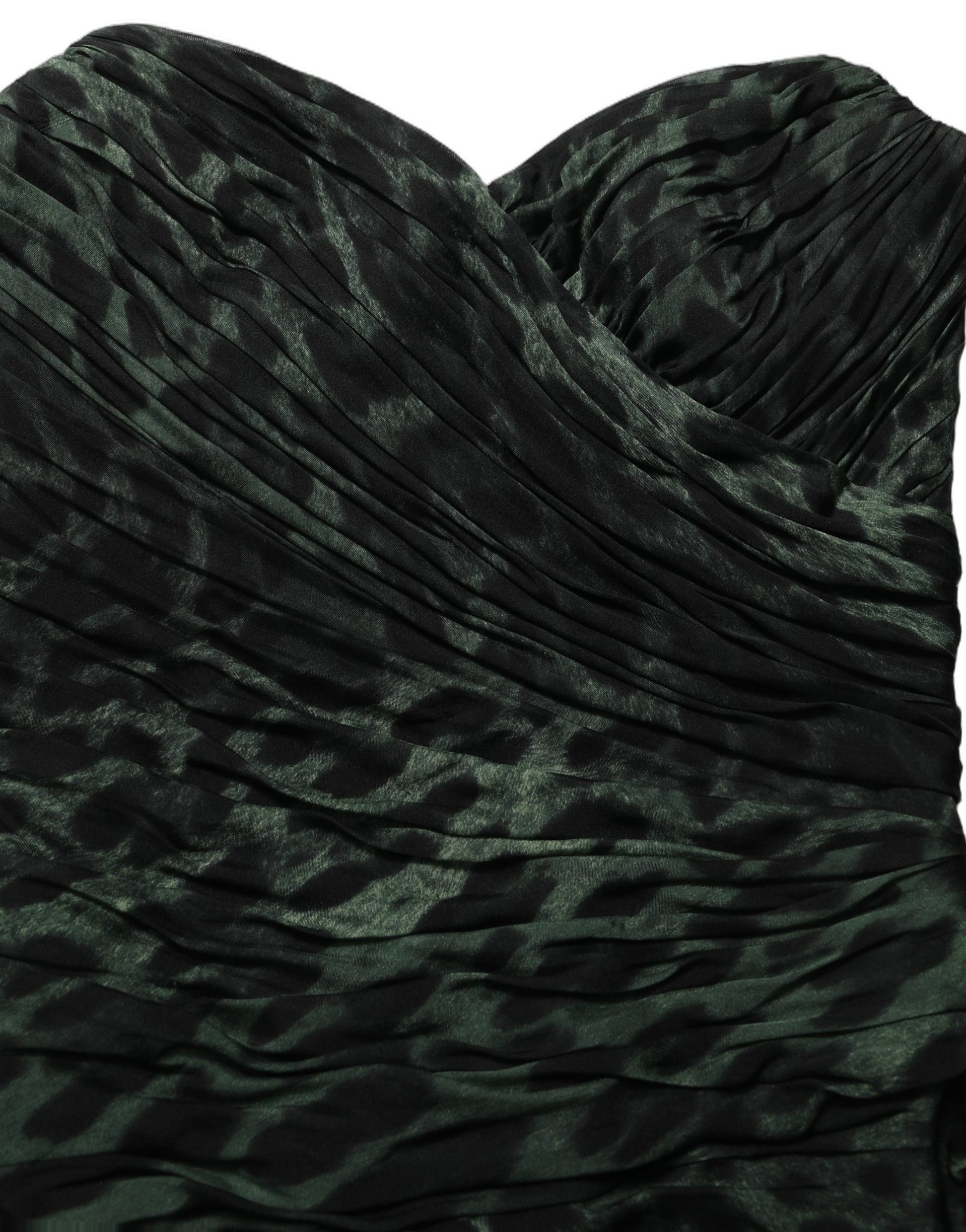 Dolce & Gabbana Green Leopard Print Bustier Draped Midi Dress