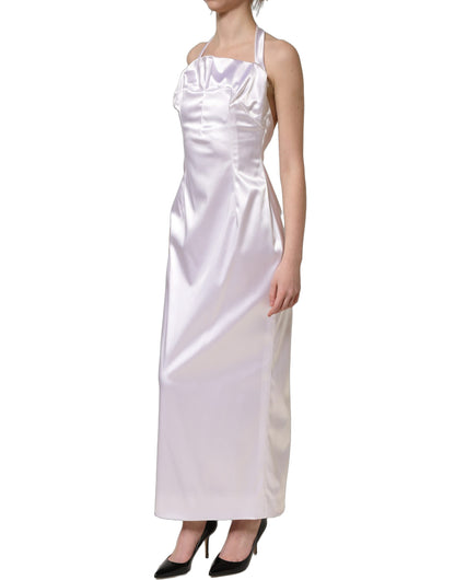 Dolce & Gabbana White Satin Halter Backless Long Gown Dress