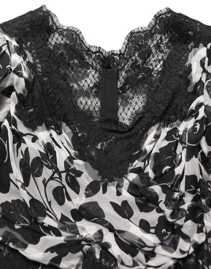 Dolce & Gabbana Black Silk Floral Lace Ricamo Ball Maxi Dress