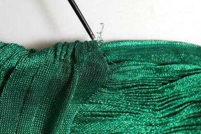 Dolce & Gabbana Emerald Green Plissé Evening Gown Dress