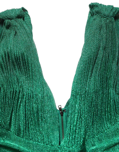 Dolce & Gabbana Emerald Green Plissé Evening Gown Dress