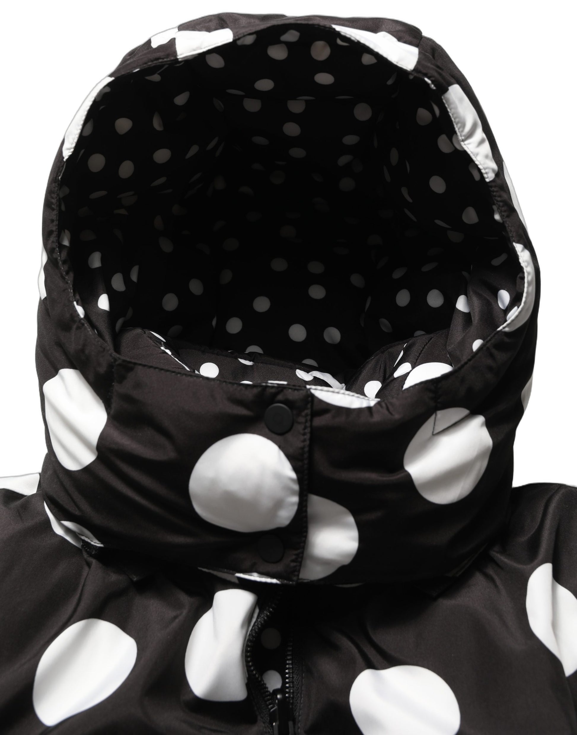 Dolce & Gabbana Black & White Polka Dot Hooded Blouson Jacket