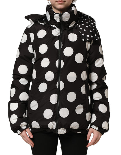 Dolce & Gabbana Black & White Polka Dot Hooded Blouson Jacket