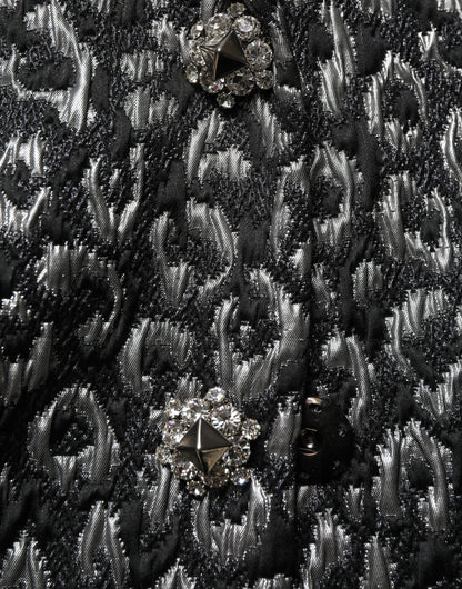 Dolce & Gabbana Black Silver Jacquard Leopard Coat Jacket
