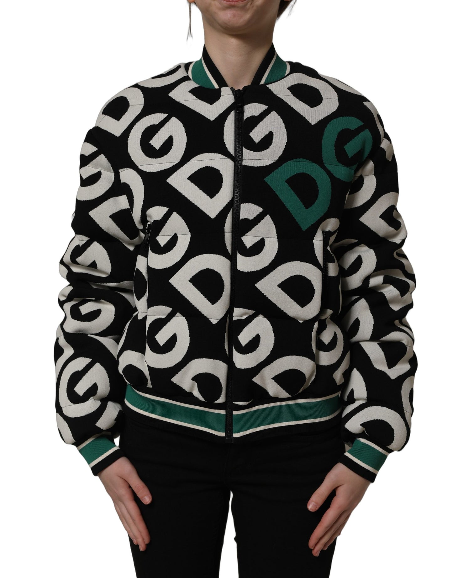 Dolce & Gabbana Multicolor All-Over Logo Full Zip Bomber Jacket