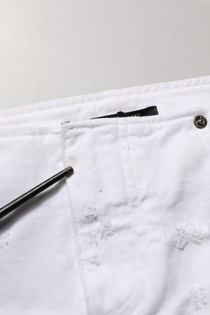 Dolce & Gabbana White Distressed Cotton Denim Mini Skirt