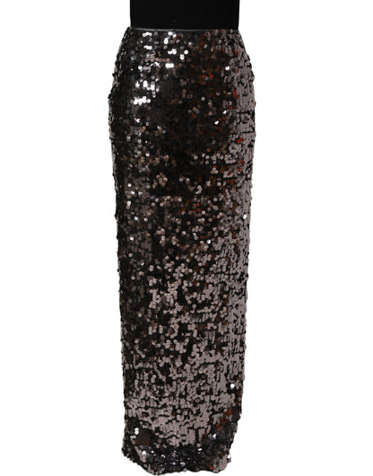 Dolce & Gabbana Brown Sequinned Embellished Pencil Cut Skirt