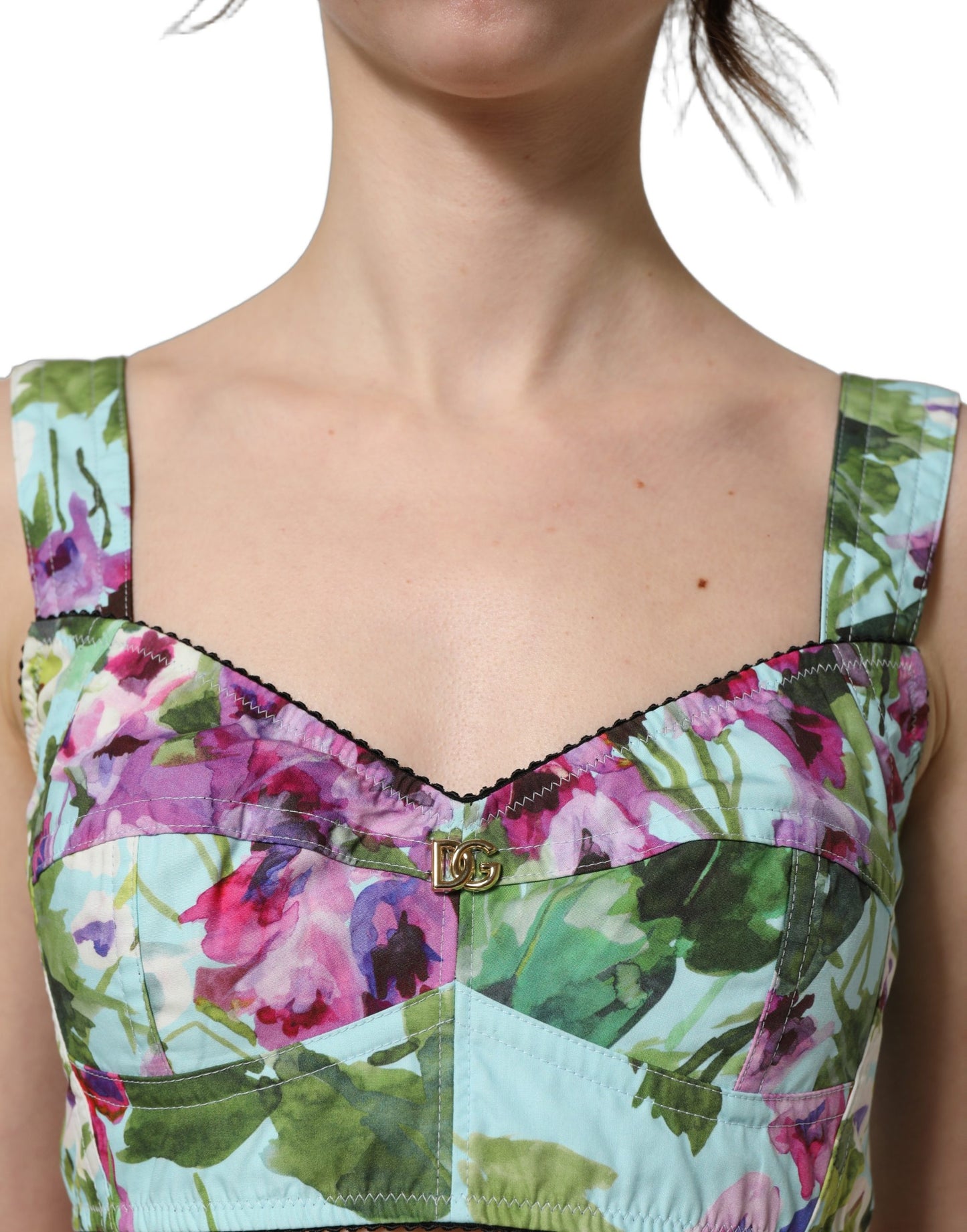 Dolce & Gabbana Bluebell-Print Poplin Corset Crop Top