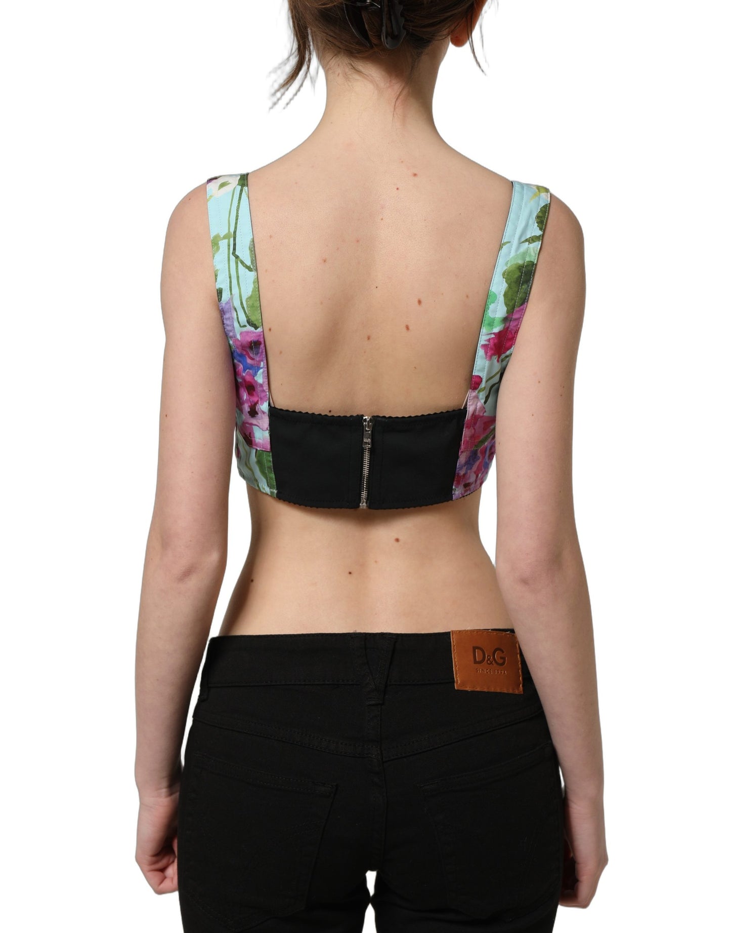 Dolce & Gabbana Bluebell-Print Poplin Corset Crop Top