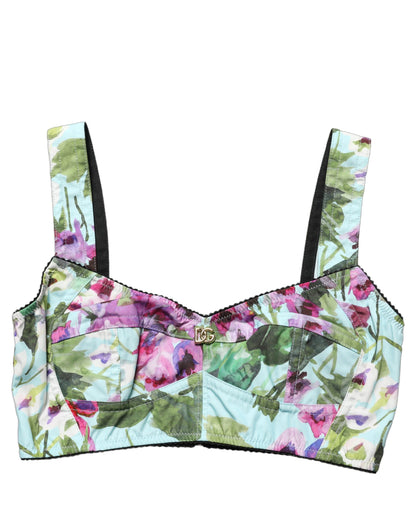 Dolce & Gabbana Bluebell-Print Poplin Corset Crop Top