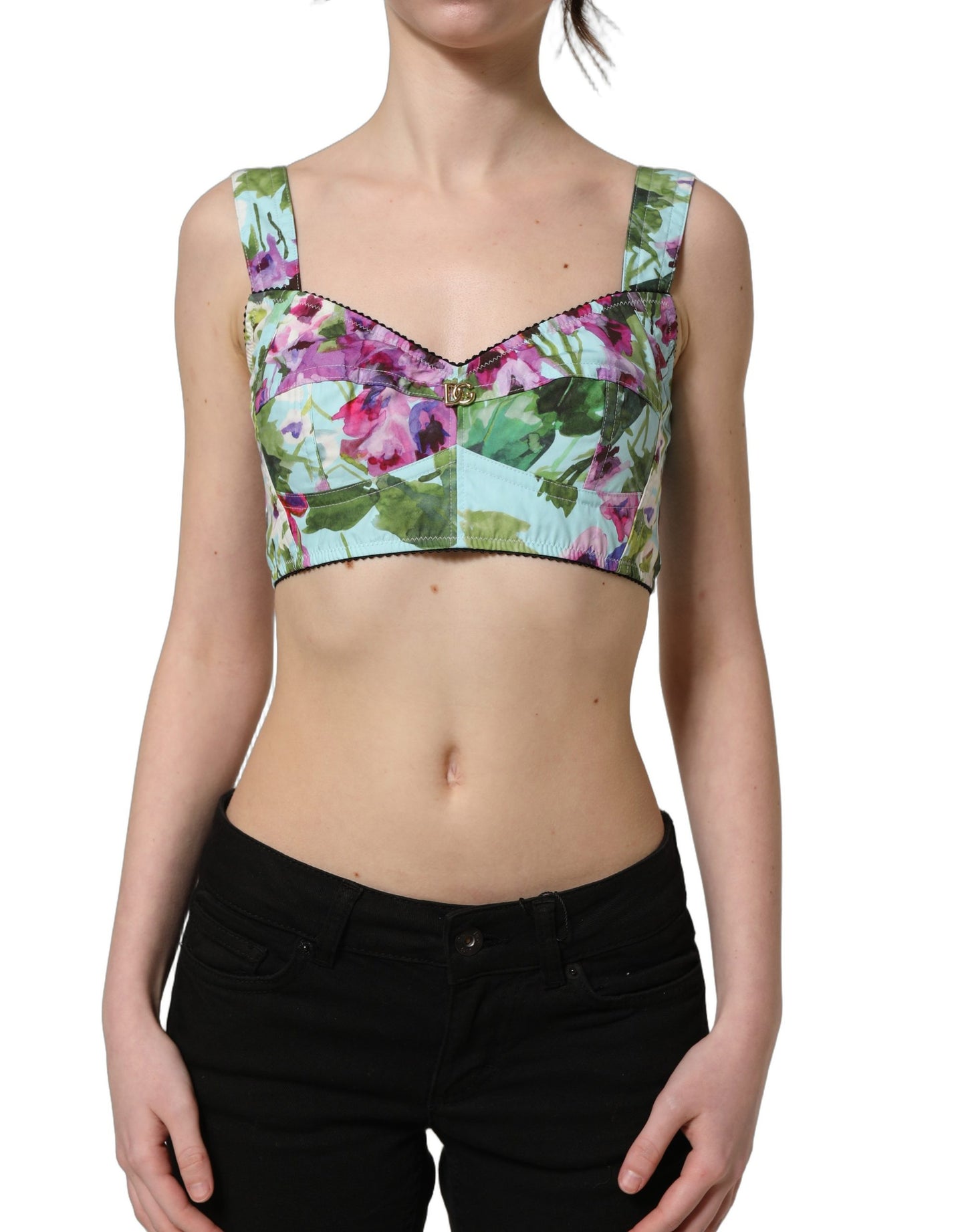 Dolce & Gabbana Bluebell-Print Poplin Corset Crop Top