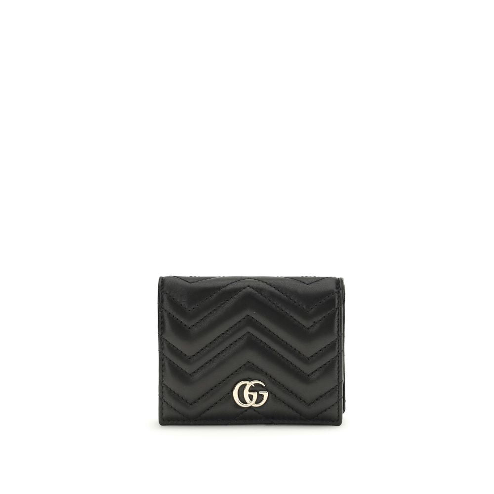 Gucci Black Lamb Leather GG Marmont Chevron Matelassé Wallet