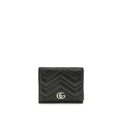Gucci Black Lamb Leather GG Marmont Chevron Matelassé Wallet