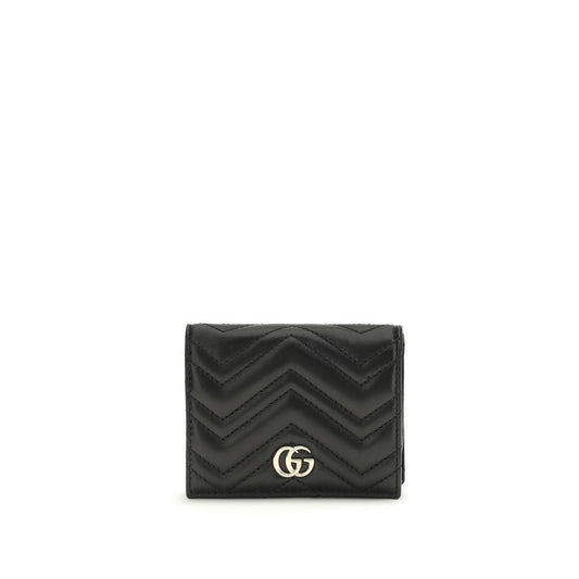 Gucci Black Lamb Leather GG Marmont Chevron Matelassé Wallet
