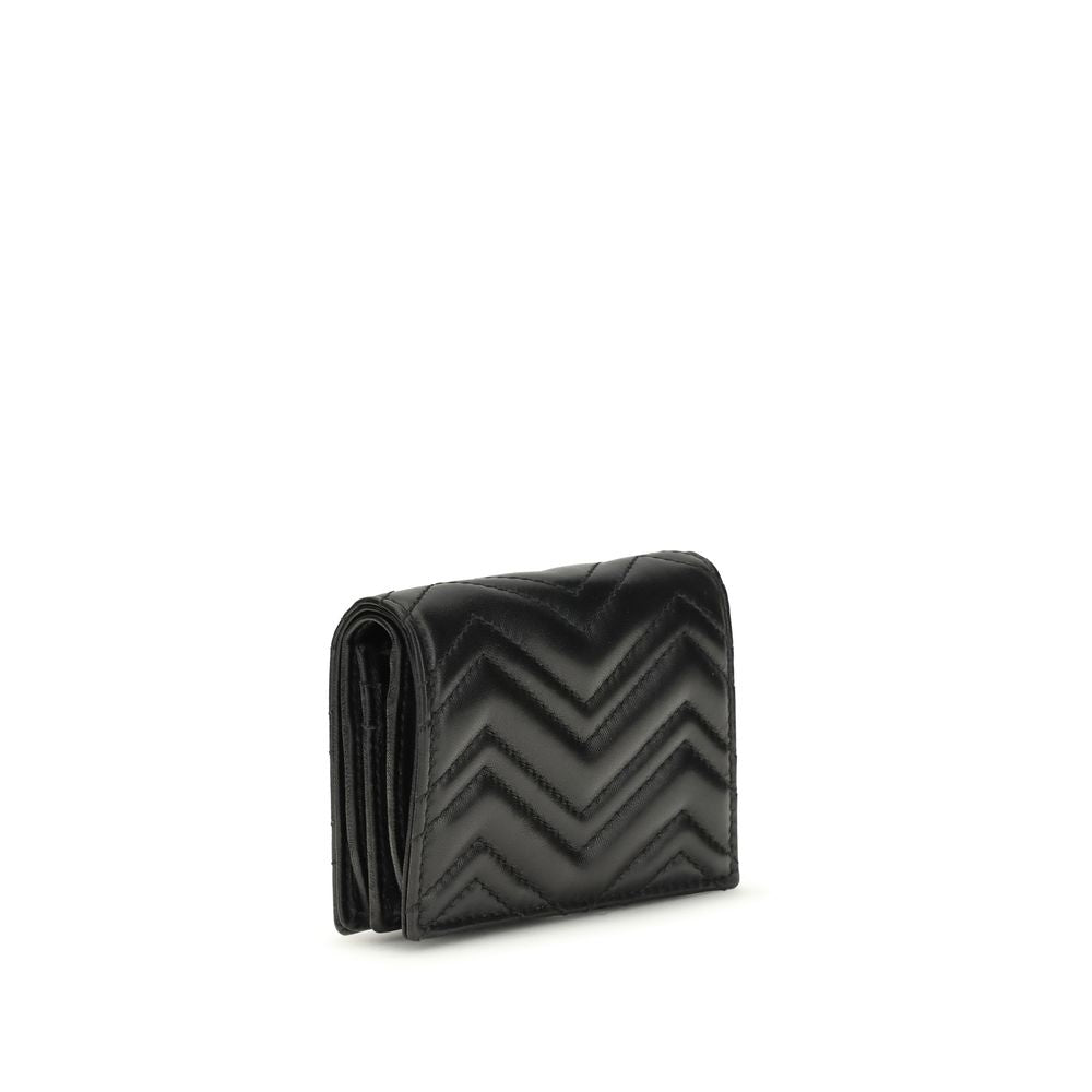 Gucci Black Lamb Leather GG Marmont Chevron Matelassé Wallet