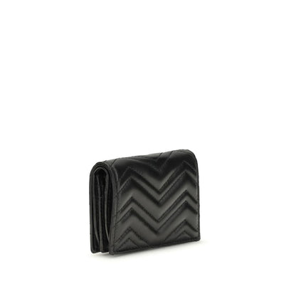 Gucci Black Lamb Leather GG Marmont Chevron Matelassé Wallet