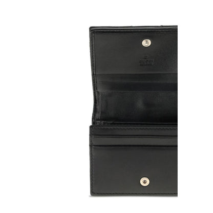 Gucci Black Lamb Leather GG Marmont Chevron Matelassé Wallet