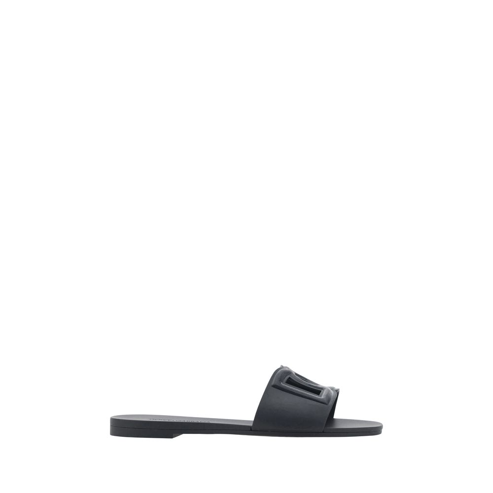 Dolce & Gabbana Black Rubber Flat Interlocking DG Sandals
