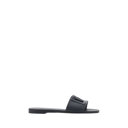 Dolce & Gabbana Black Rubber Flat Interlocking DG Sandals
