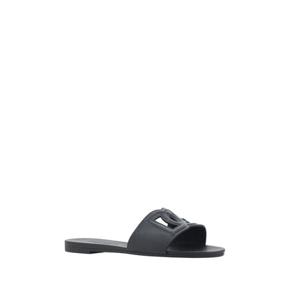 Dolce & Gabbana Black Rubber Flat Interlocking DG Sandals
