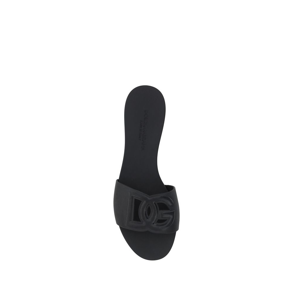 Dolce & Gabbana Black Rubber Flat Interlocking DG Sandals