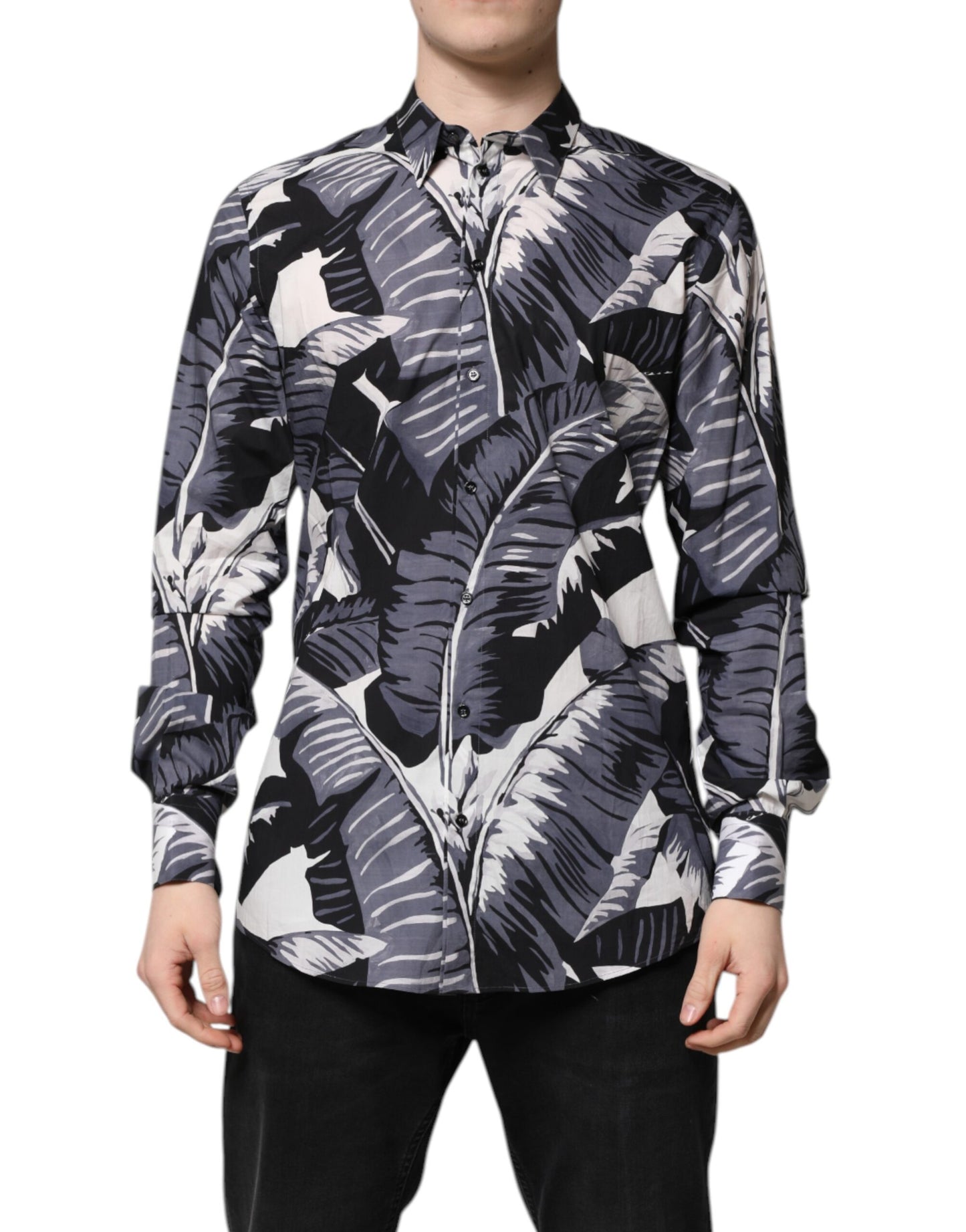 Dolce & Gabbana Multicolor GOLD Line Cotton Banana Leaf Print Shirt