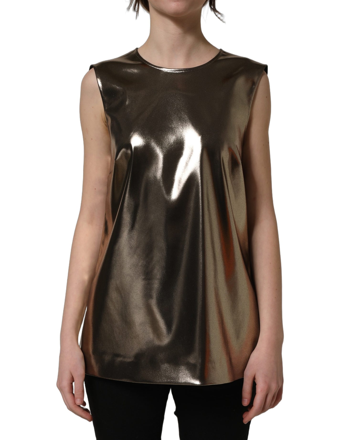 Dolce & Gabbana Metallic Bronze Roundneck Sleeveless Tank Top