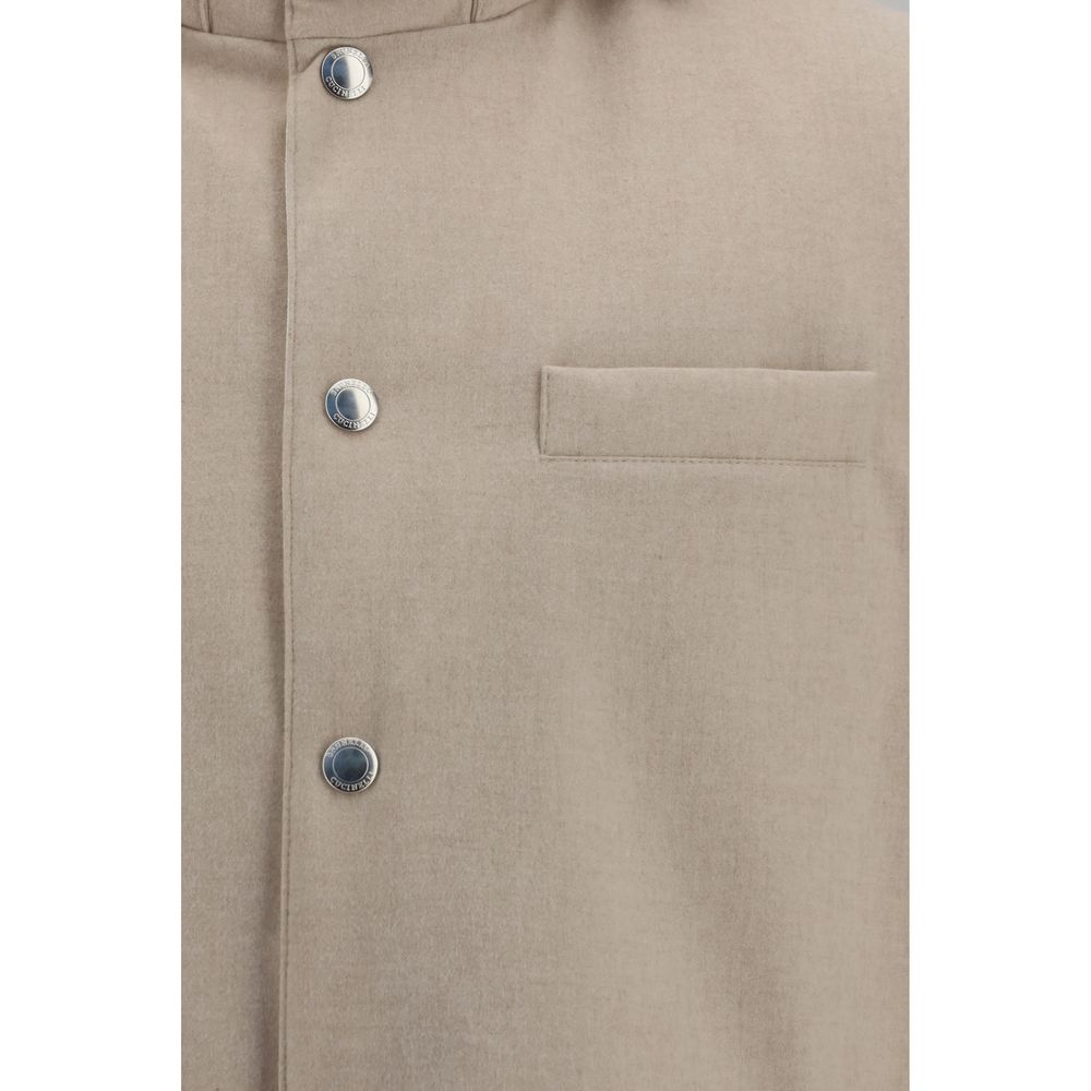 Brunello Cucinelli Beige Wool Gilet Sleeveless Button Up Hooded Jacket