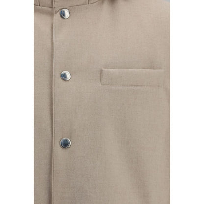Brunello Cucinelli Beige Wool Gilet Sleeveless Button Up Hooded Jacket