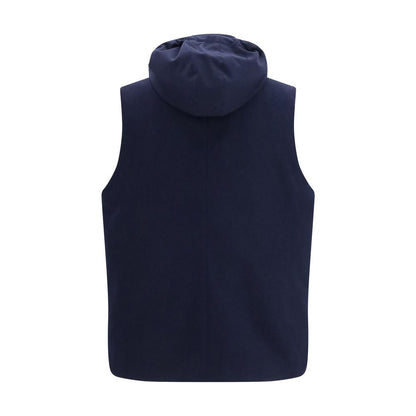Brunello Cucinelli Blue Wool Gilet Sleeveless Button Up Hooded Jacket
