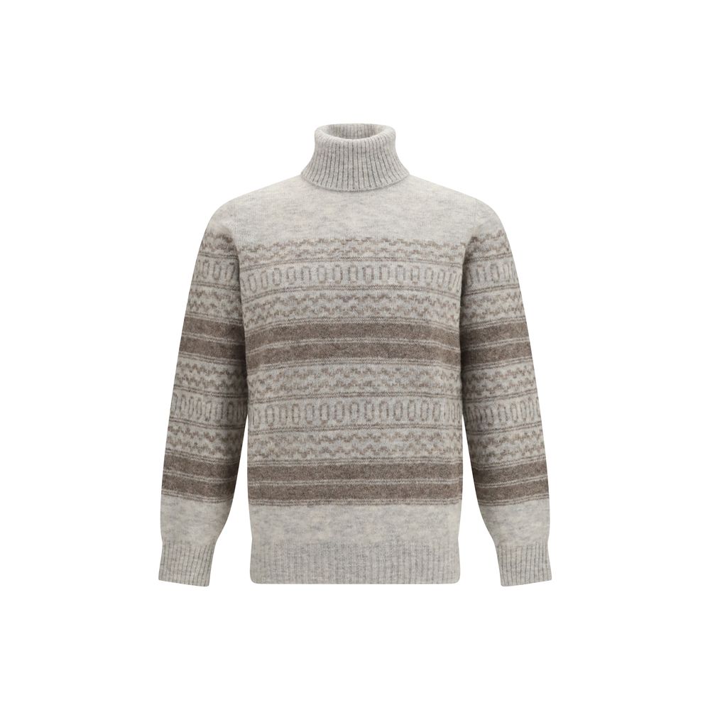 Brunello Cucinelli Gray Alpaca Wool Fair Isle Knit Turtleneck Jumper