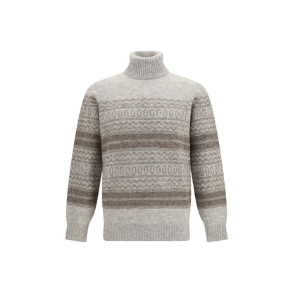 Brunello Cucinelli Gray Alpaca Wool Fair Isle Knit Turtleneck Jumper